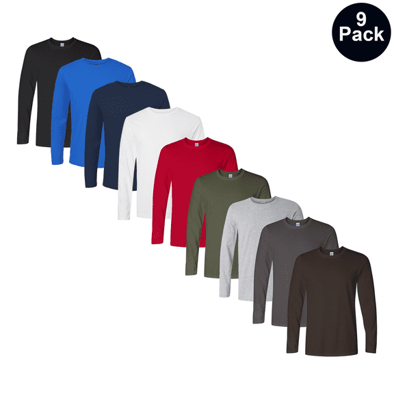 Gildan Softstyle Long Sleeve T-Shirt, Men's Durable Modern Classic Fit Tee, Mix Color, 9 Pack, S