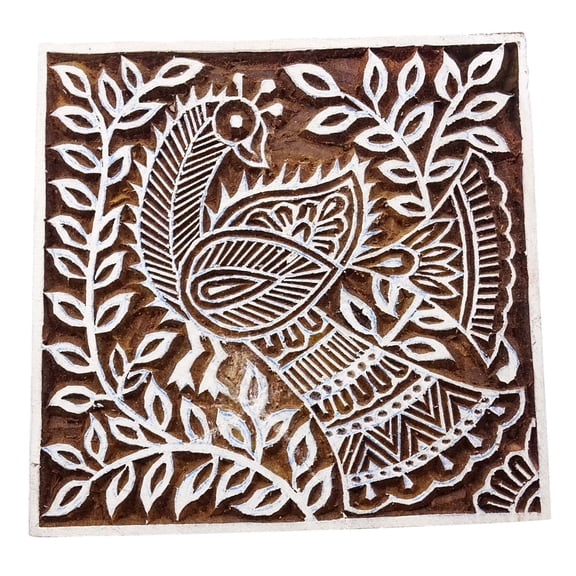 Peacock Decorative Stamps Wooden Textile Stamp Brown Printing Block