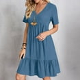 thumbnail image 2 of Fartey Plus Size Summer Dresses for Women 2025 Pleated Tiered A Line Flowy Midi Dress Loose Casual Short Sleeve V Neck Dresses Fashion Solid Color Holiday Sundress Blue XXXL, 2 of 9