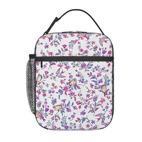 Vintage Floral Bird Lunch Bag Portable Thermal Lunch Box for Men and Women