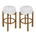 thumbnail image 3 of GZXS Farmhouse Bar Height Backless Counter Stools Set of 2, Upholstered Pub Chairs with Round Cushion Seat and Walnut Wood Legs for Kitchen Island, Dining Room, 3 of 9