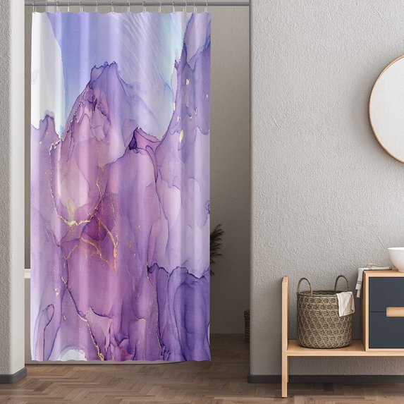 Purple Marble Shower Curtain Half Size 36x72 Inch,Polyester Bathroom Colourful Shower Curtains ,Watercolor Abstract Shower Curtain,Waterproof Gold Line Marble Print Bath Curtain with 12 Hooks