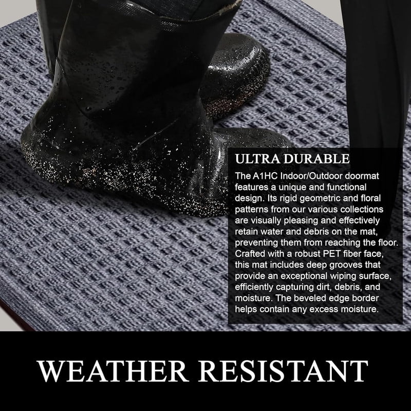 A1HC Indoor Outdoor Mat, Front and Back Entrance Welcome Mats, Large Front Door Patio Mats 24x36 Inches, Non-Slip Easy Clean Entrance Washable Large Size Doormats, Dark Grey