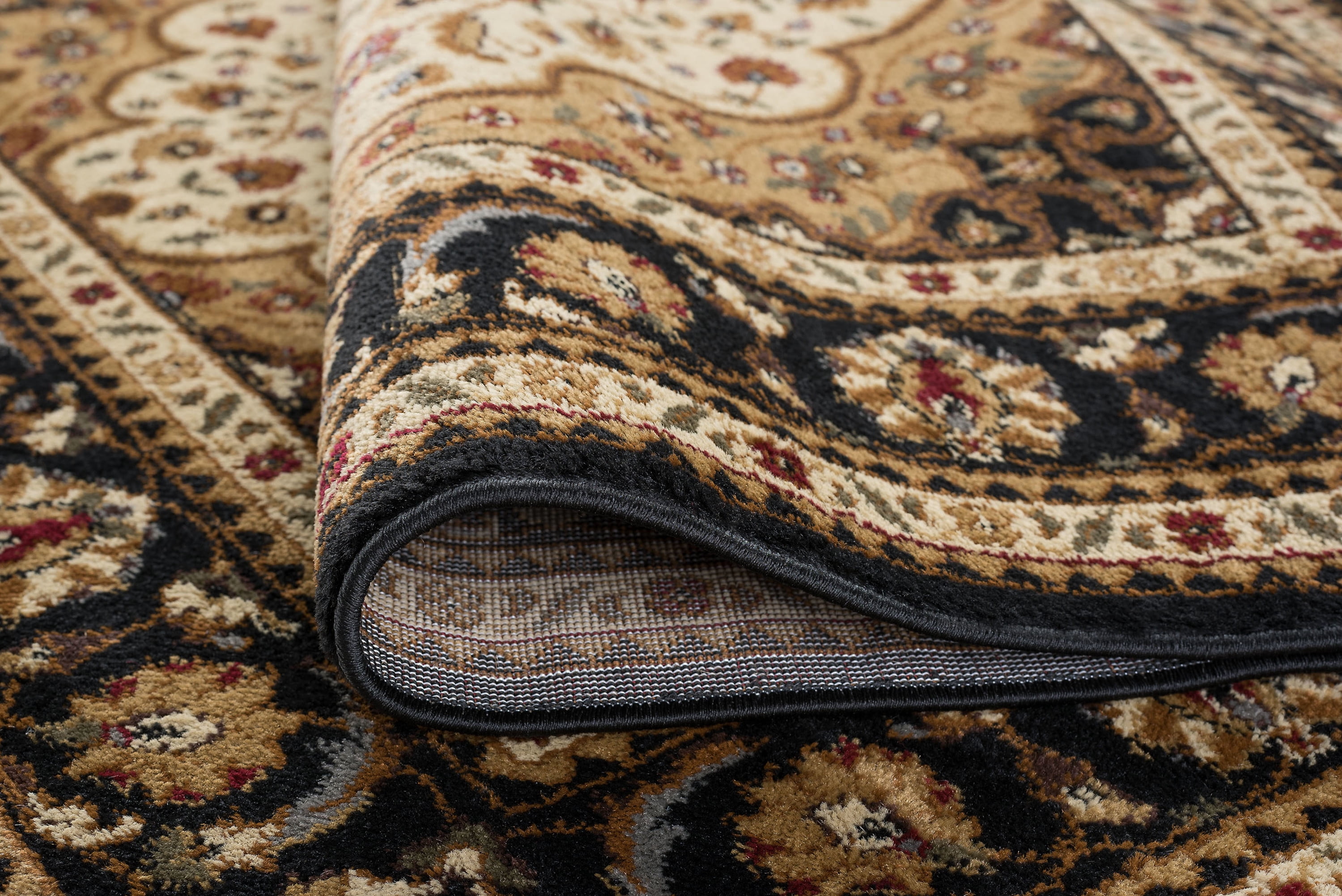 Traditional Area Rug (6'7'' x 9'6'' Oval) Oriental Ivory, Black Living Room Easy to Clean