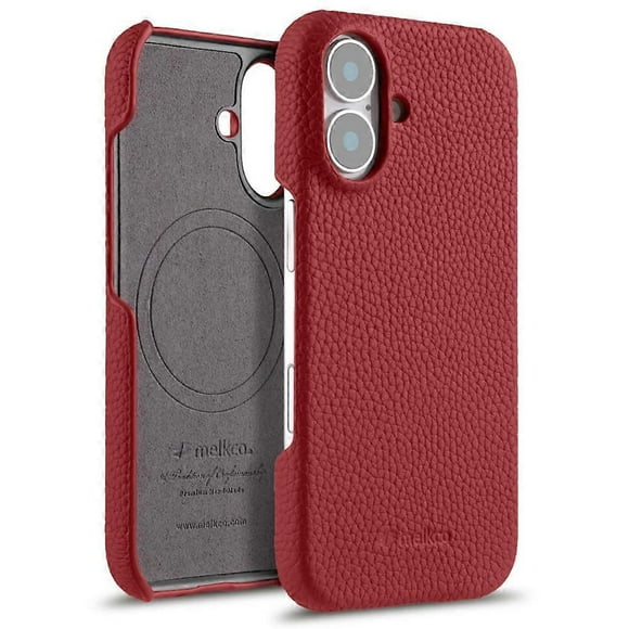 MELKCO For iPhone 16 Case Genuine Cow Leather PC Phone Cover Compatible with MagSafe