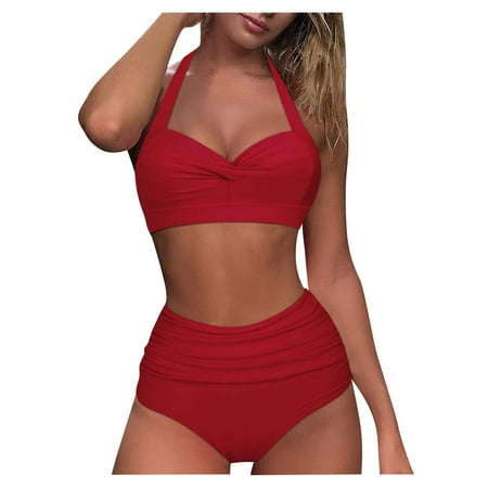 BSDJILFG Hater Bikini Sets for Women Push Up Bra Backless High Waisted Drawstring Hipster Underwear for Swimming Surfing Bathing Clearance