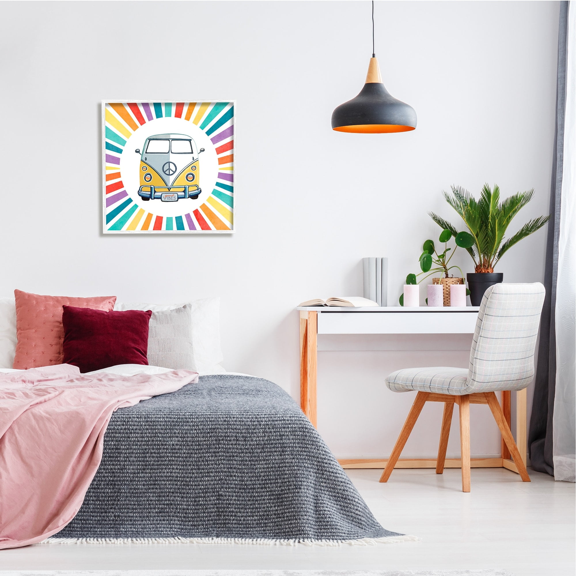 Stupell Industries Good Vibes Hippie Retro Camper Bus Rainbow Stripes,24 x 24, Design by Elizabeth Tyndall