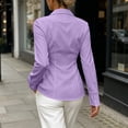 thumbnail image 6 of Women's Button Down Dress Shirts Long Sleeve Collared Tailored Fit Stretch Blouse Curved Hem for Work Office Business Casual, Purple, L, 6 of 8
