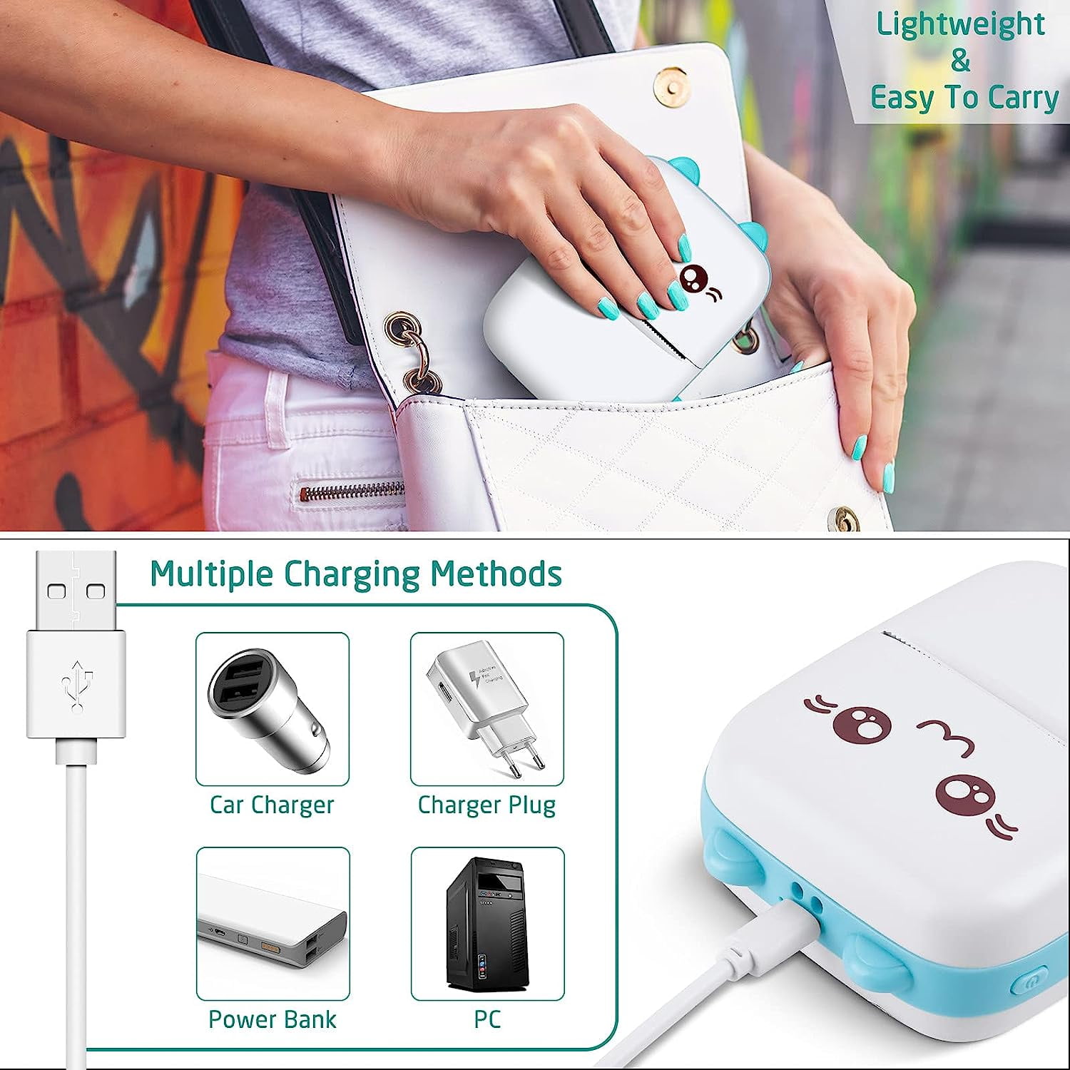 Ryhampaper Mini Pocket Thermal Printer, Portable Wireless Bluetooth Photo Sticker Paper Inkless Printing, Green