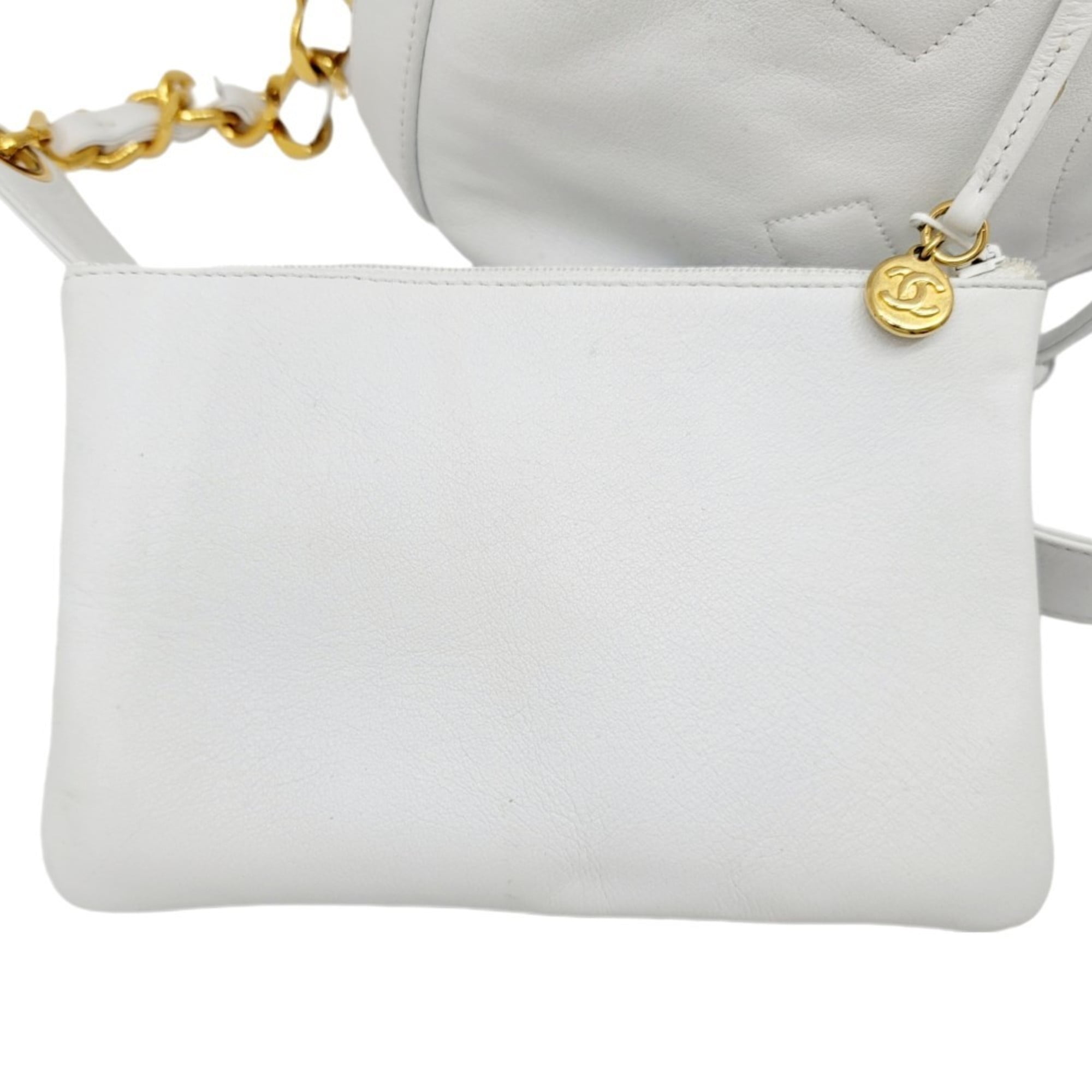 CHANEL Chanel drawstring shoulder one bag white gold metal fittings G leather  handbag ladies