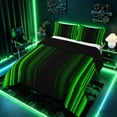 thumbnail image 2 of meiyoeat Modern Green Striped Queen Comforter Sets, Luxury Dark Gradient Bedding Set for Boys, Green, Black Reversible 3 Pieces, 1 Comforter and 2 Pillowcases, 2 of 6
