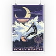 thumbnail image 2 of Folly Beach, South Carolina, Surfer with Palmetto Moon (12x18 Wall Art Poster, Room Decor), 2 of 3