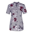 thumbnail image 2 of QLEICOM Women's Summer Split Neck Button Short Sleeve Shirts Flower Print Casual T-Shirt Top with Pocket Gray XL, US Size: 10, 2 of 6