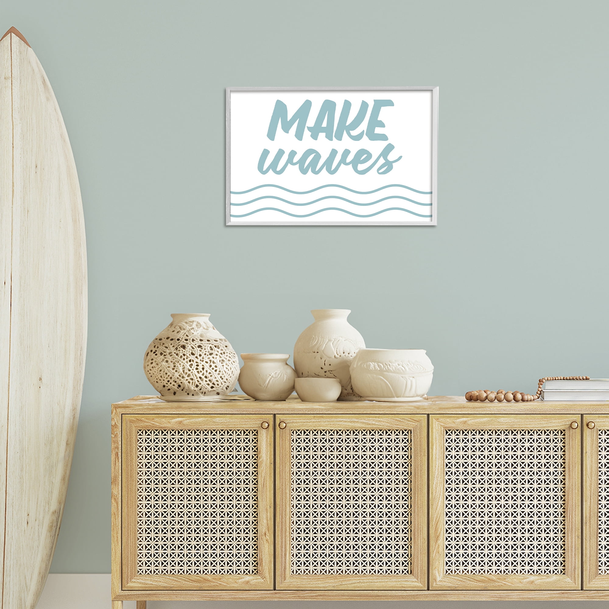Stupell Industries Make Waves on White Typography Painting White Framed Art Print Wall Art, 24 x 16