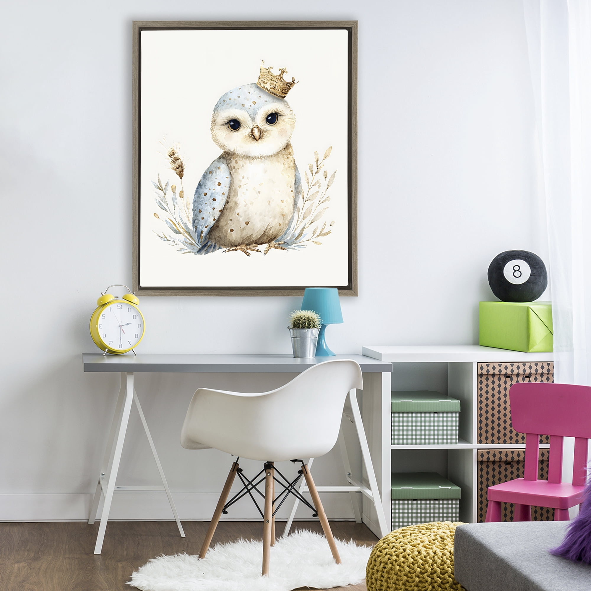 Stupell Industries Watercolor Nursery Owl Brown Framed Floater Canvas Wall Art, design by LSR Design Studio