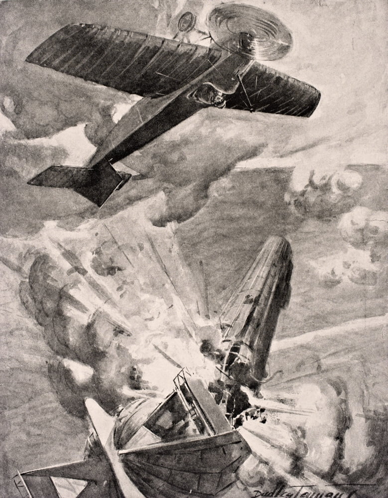 Flight Sub-Lieutenant Warneford Vc Bombs And Destroys Zeppelin Airship 1915 He Received The Victoria Cross For His Action From The War Illustrated Album Deluxe Published London 1916 Canvas Art - Ken W