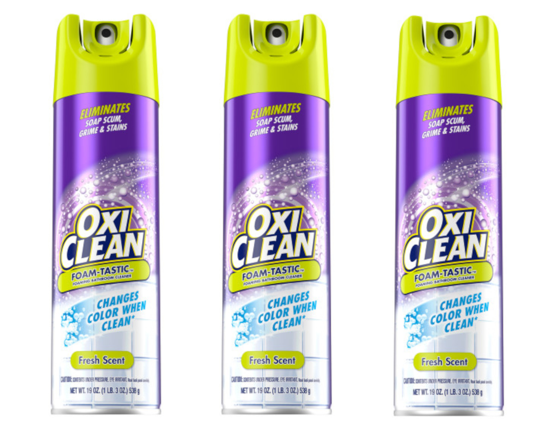 OxiClean Foam-Tastic™ Foaming Bathroom Cleaner, Fresh Scent, 19 oz Spray Can, Eliminates Soap Scum, Grime and Stains (Pack of 3)