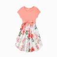 thumbnail image 3 of PatPat Family Matching Sets Pinkish Orange Cap-sleeve Spliced Floral Dresses Girl 2-9T, 3 of 6