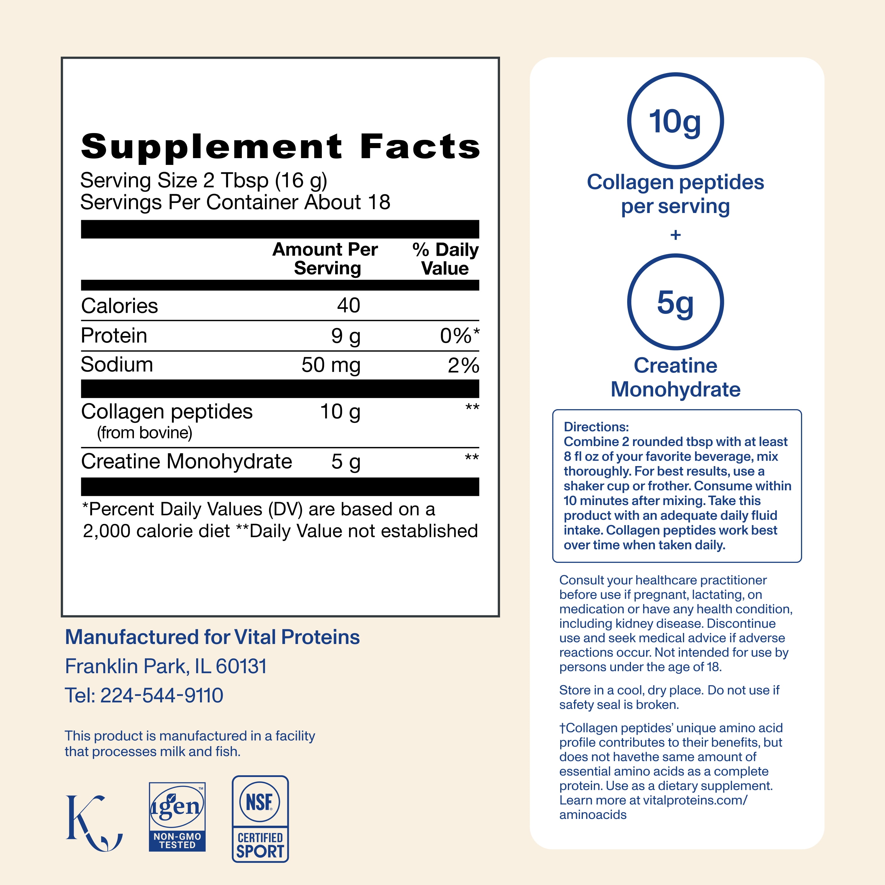 Vital Proteins Advanced Collagen Peptides Plus Creatine Monohydrate Powder, Supports Exercise Performance & Recovery, Unflavored, 10.1 oz