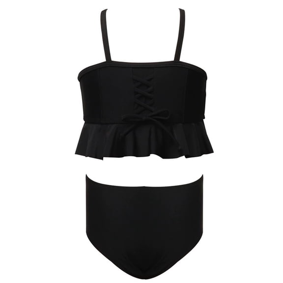 MEZZALL Girls Hawaiian Two Piece Swimwear Swim Tops With Shorts Soft Nylon Solid Color Bathing Suits For Kids Youth Teen Summer Beach Pool Bohemian Beachwear