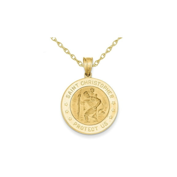 14K Yellow Gold Saint Christopher Protection Medal Pendant Necklace with Chain for Women