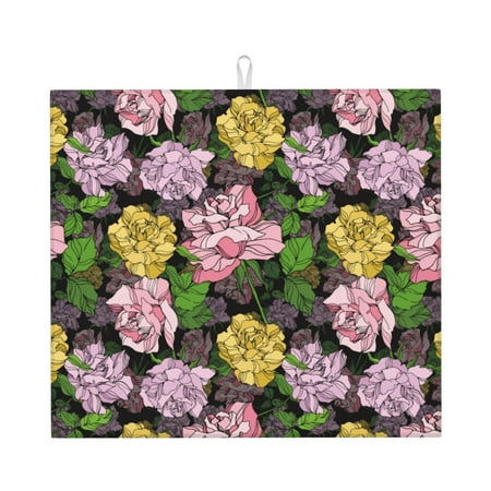 

Vsdgher Colorful Roses Print Dish Drying Mat Kitchen Counter Mat Dish Drying Pad for Dishes Utensils Pots and Pans 16 x 18