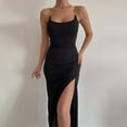 thumbnail image 3 of Bigersell Robes Trapèze Style Mode pour Femmes Chaîne Couleur Unie Fente Haute Robe à Bretelles à Chaîne Robe Trapèze Longue Style 25414, Robes Longues pour Femme Noir G, 3 of 5