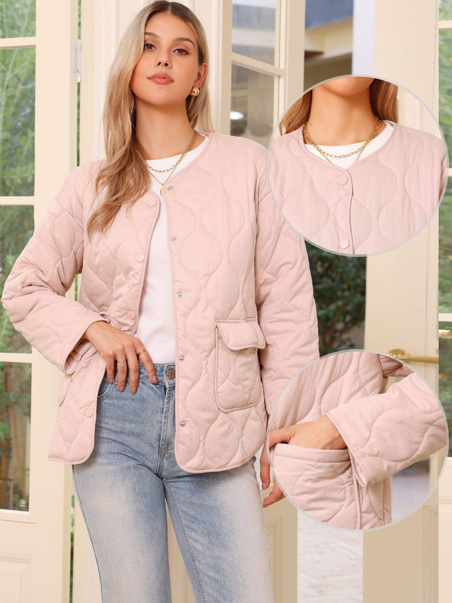 DARING DIVA Women's Puffer Lightweight Casual Jacket M Gray Pink