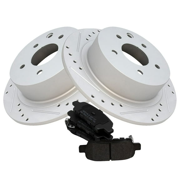 TRQ Rear Performance Brake Pad & Rotor Kit Brake Pads Brake Rotors Set Semi-Metallic Premium G-Coated Fits Select 2002-2022 Nissan Altima 2011-2017 Juke 2004-2018 Maxima 2013-2019 Sentra