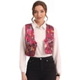 thumbnail image 1 of Traje De Navidad Para Mujer Chaleco De Satén Con Cierre De Botón Y Estampado Floral Rosa Roja M, 1 of 6
