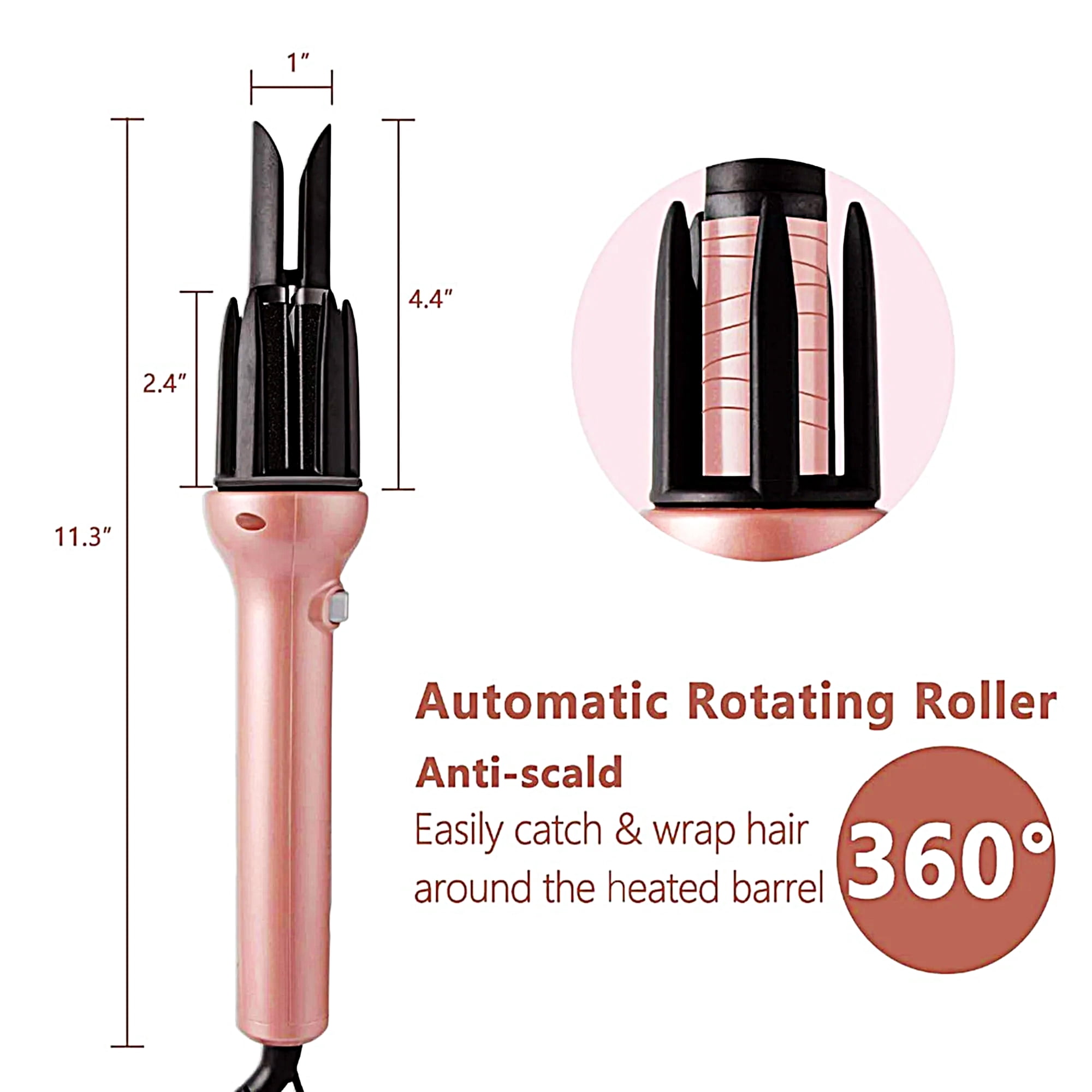 VIEROLA Curling Iron for Women, 1 Inch Curling Iron for Medium & Long Hair, Curling Wand with Large Ceramic Barrel, Dual Voltage Rose Gold Electric Curlers