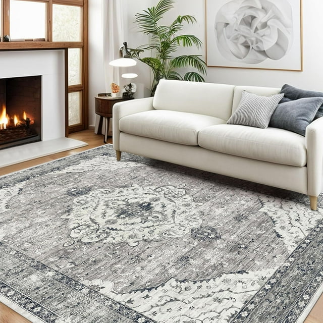 Boho Vintage Round Rug ft- Faux Wool Dreely Washable Area Rug Small Distressed Throw Rugs Floor Carpet for Door Mat Entryway Bedrooms Laundry (Round - ; Diameter Border )
