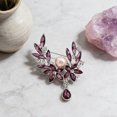 thumbnail image 5 of Floral Pearl Drop Brooch for Women,Blue or Wine Red Zirconia Flower & Leaf Design,Elegant Crystal Brooch for Suit Dress Scarf Wedding Gift Jewelry, 5 of 8