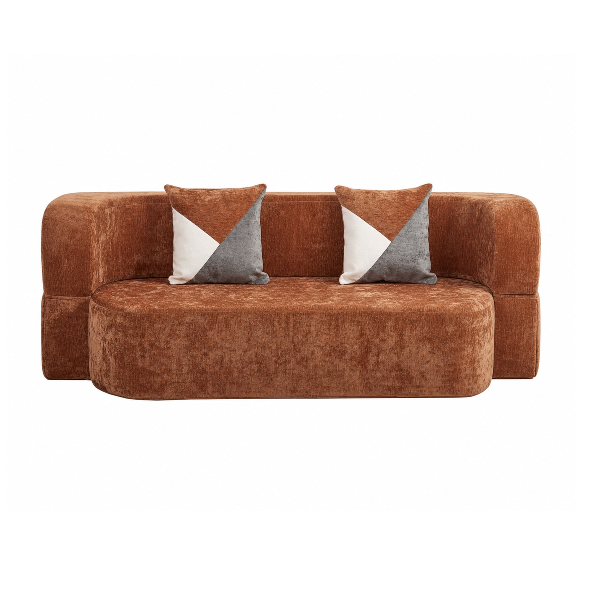 78.74"W Eggshell Convertible Sofa,Floor Couch,Sleeper Sofa Bed,No Assembly High-Density Sponge Loveseat with 2 Pillows for Living Room, Apartment,Small Spaces,Cognac Brown