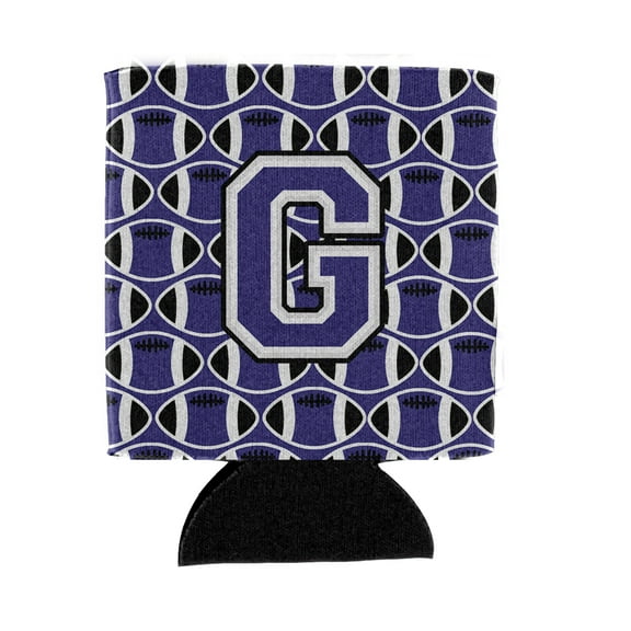 Carolines Treasures CJ1068-GCC Letter G Football Purple and White Can or Bottle Hugger  Can Hugger multicolor