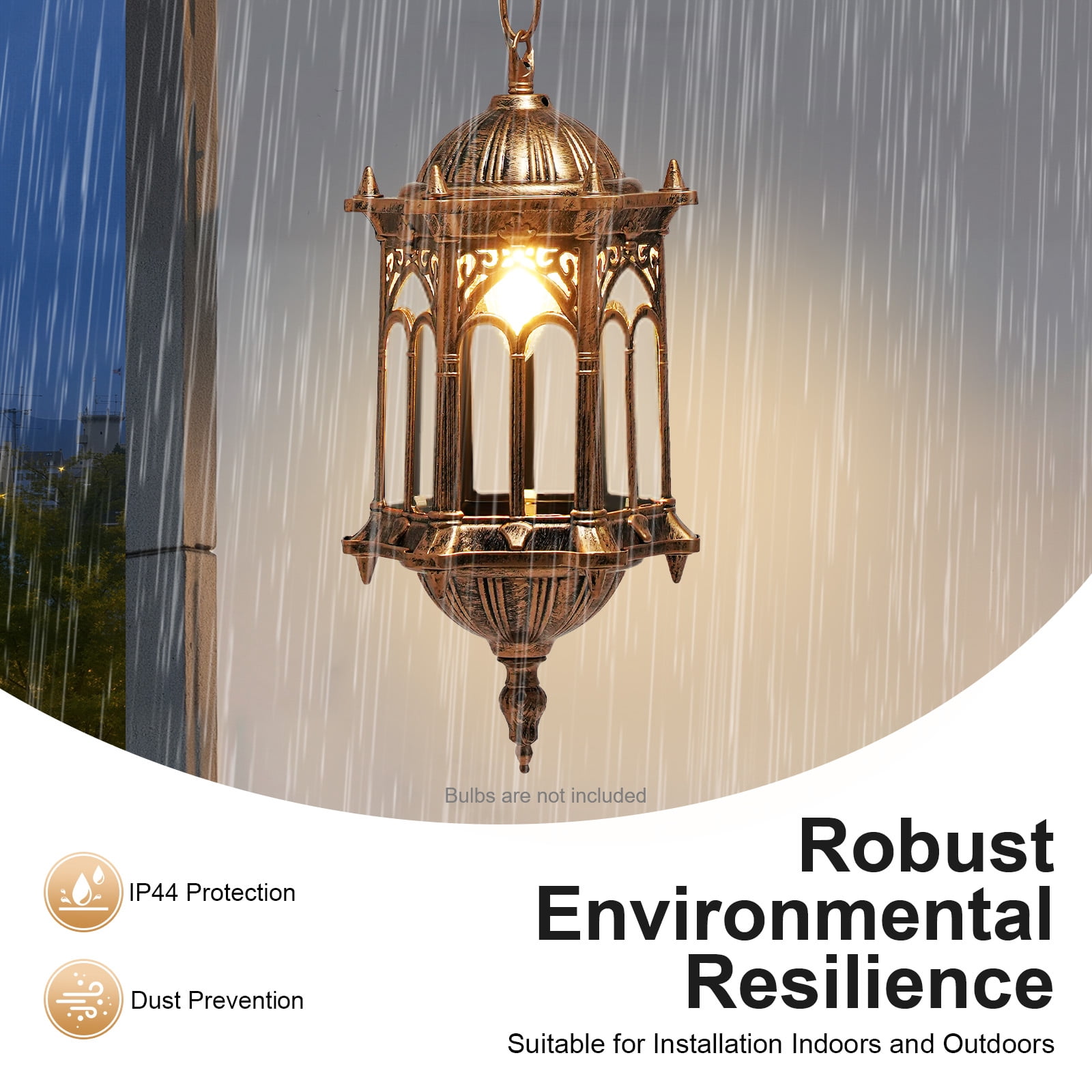 Vintage Outdoor Pendant Light, Waterproof Bronze Lantern Ceiling Fixture, E27 Bulb Compatible for Porch, Patio, Balcony, and Yard