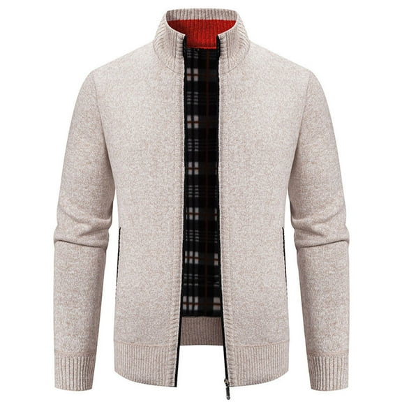 Bcfgryg Mens Autumn And Winter Fashion Casual Sweater Coat With Velvet Padded Sweater Knitted Cardigan Sweaters For Men Beige L
