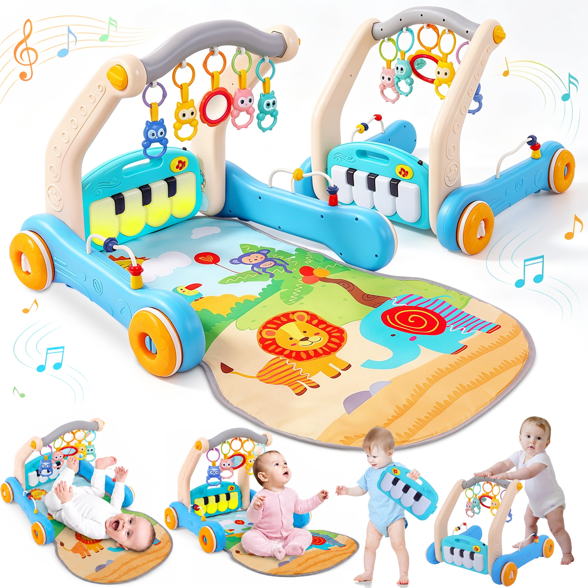 FVLOENG Baby Gym Playmat for Infant,Tummy Time Mat with 5 Infant Sensory Baby Toys & Musical Piano Activity for 0-36 Months Boys Girls