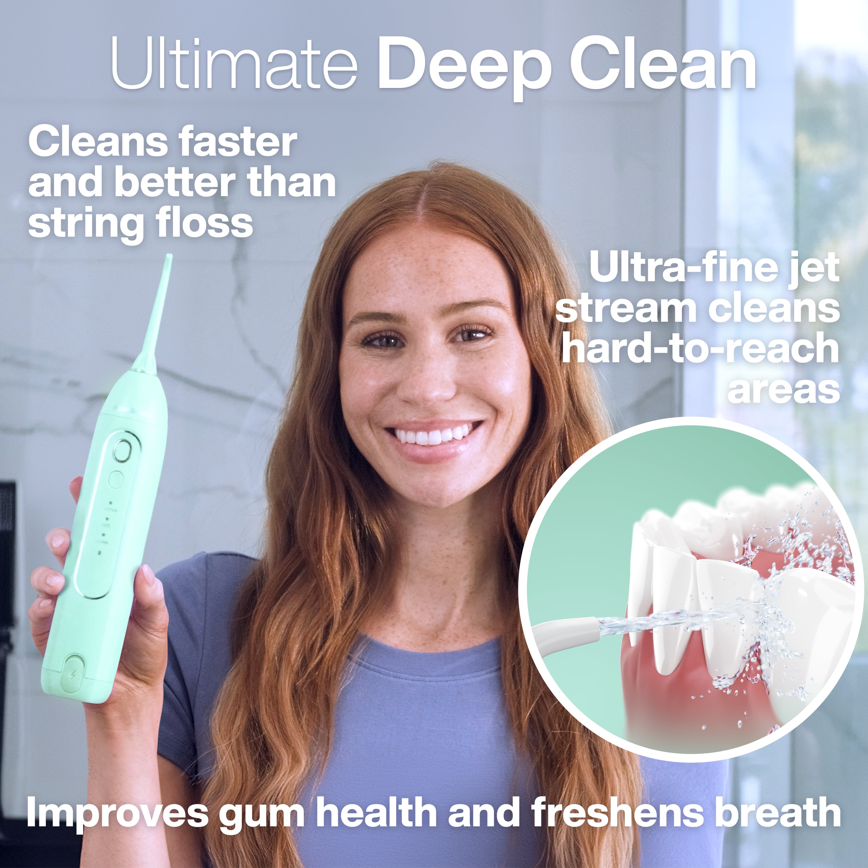 AquaSonic Icon Electric Water Flosser - 150ml Tank, Cordless Rechargeable, Waterproof, Portable Oral Irrigator - Green