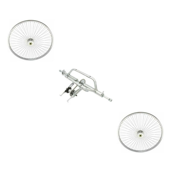 Chrome Trike Conversion Kit for 26 inch Bicycle. Comes with Two 26 inch Hollow-Hub Steel Wheel 72 Spoke. Tricycle, Trike, three-wheel bike conversion kit
