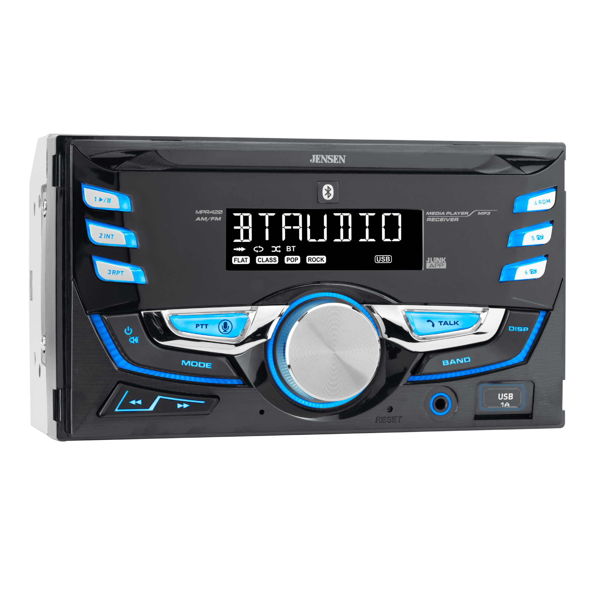 Jensen MPR420 Double DIN Car Stereo, Bluetooth, AM/FM, USB, Push to Talk