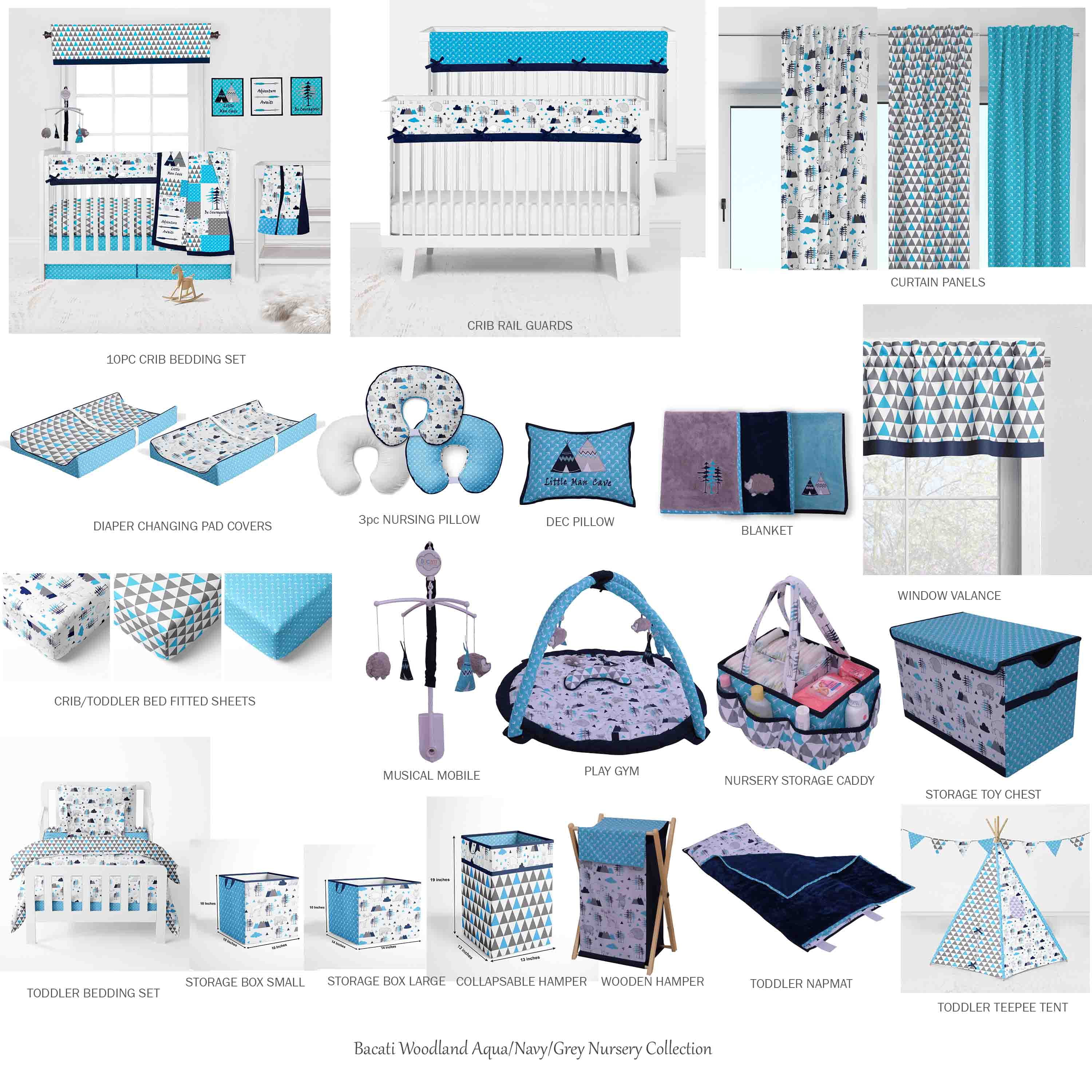 Crib or Toddler Bed Skirt or Dust Ruffle 100% Cotton Percale, Aqua Arrows