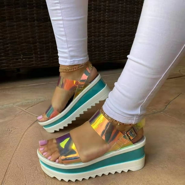 Zapatos de mujer Sandalias transparentes con hebilla de suela gruesa de verano Sandalias de playa para mujer Wmkox8yii nm11721