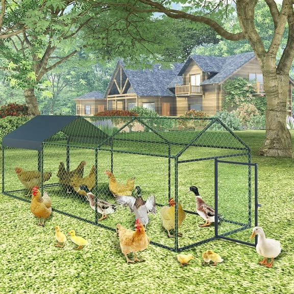 Large Metal Chicken Coop,120" x40x40 Heavy Duty Walk-in Chicken Runs with Waterproof and Anti-Uv Cover,Portable Poultry Cage Hen House Outdoor Backyard Farm Playpen Exercise Pen for Rabbit Duck