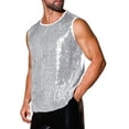 thumbnail image 4 of INSPIRE CHIC Men's Patchwork Sleeveless Party Night Out Sparkle Sequin Tank Top M Silver, 4 of 6