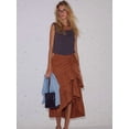 thumbnail image 4 of Women'S Boho Wrap Front Self Tie Knot Ruffle Hem Split Midi Skirt Wine Red L, 4 of 8