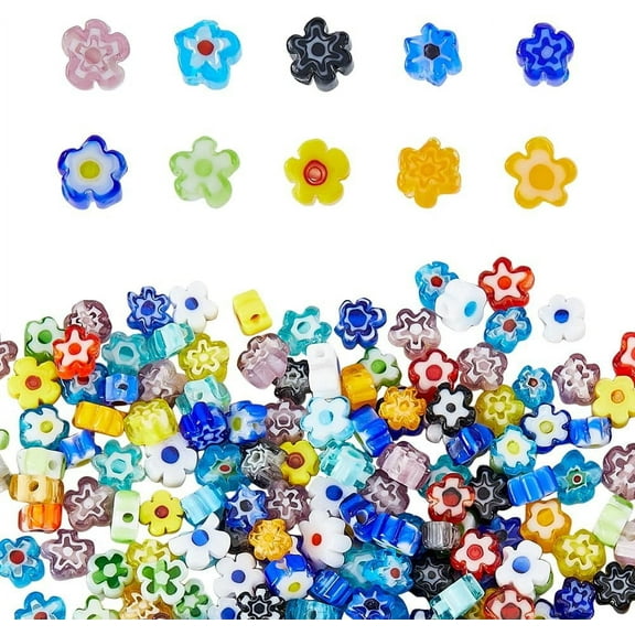 2 Strands Millefiori Lampwork Glass Beads About 176-220Pcs Flower Beads Handmade Loose Beads Colorful Floral Spacer Beads for DIY Earrings Bracelet Necklace Jewelry Making