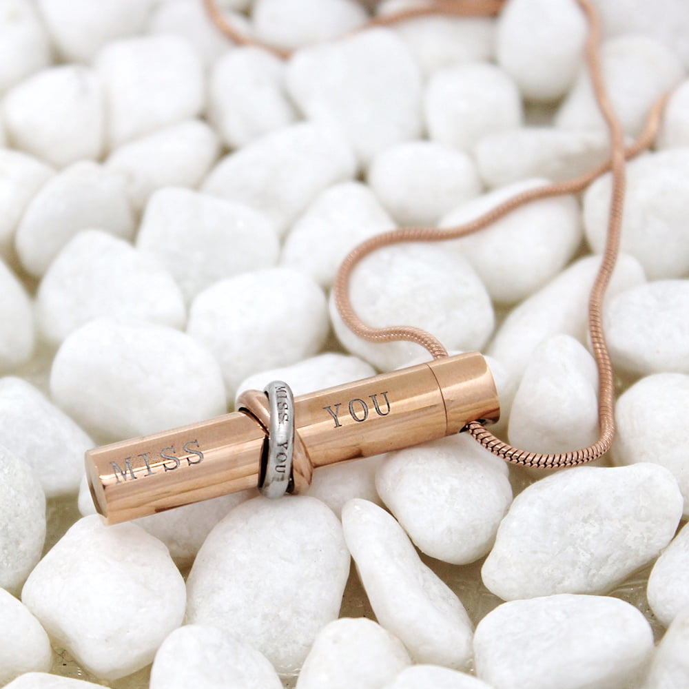 Cylinder Style Memorial Cremation Jewelry Urn Ashes Holder Necklace (Miss You Ring)