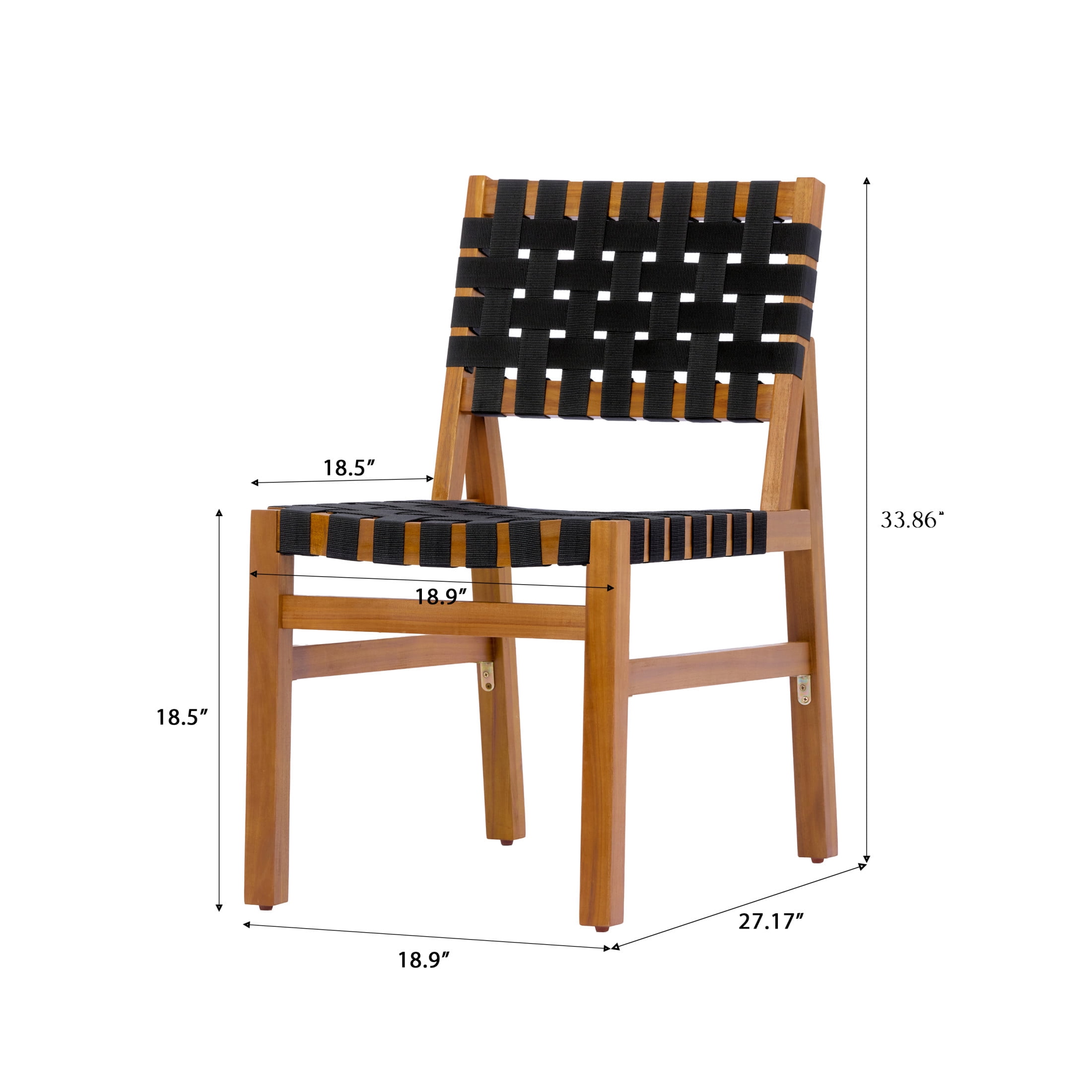 Christopher Knight Home Acacia Wood Outdoor Dining Chair with Woven Rope, Teak+Black, Set of 2