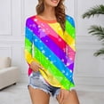 thumbnail image 2 of Wxolcjlv T-Shirt For Womens Rainbow Stripe Long Sleeve Crew Neck Loose Casual Simple Tees,Sizes S-XXXL, 2 of 5